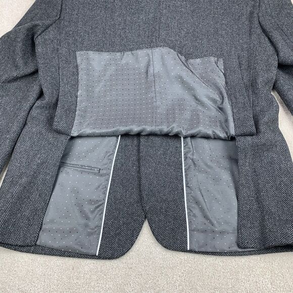 Emerald Isle Weaving Sport Coat Mens 46R Gray Herringbone Wool Blend Handmade - Picture 7 of 16